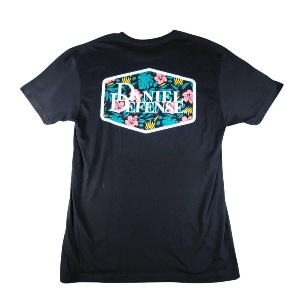 Daniel Defense Shirt Mens Large Black Hawaiian Floral Logo Graphic Tee Tagless